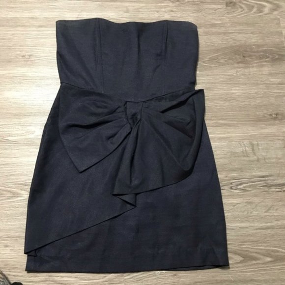 Double Zero Dark Blue Strapless Dress Bow Front - Picture 1 of 3